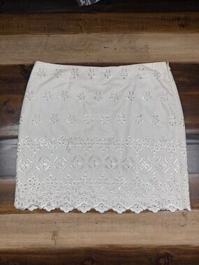 Express White Embroidered Eyelet Mini Skirt